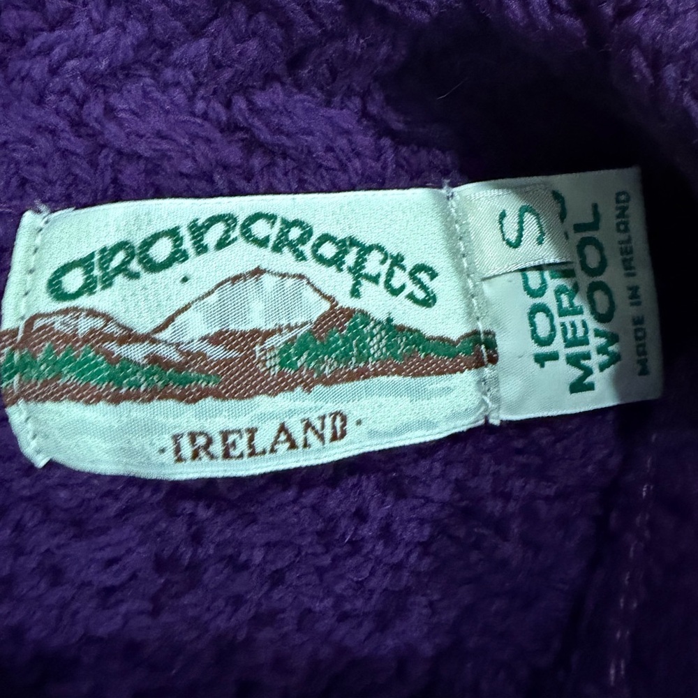 Aran Craft 100% Merino Wool Cardigan Purple Women’s Small Made In Ireland - Picture 2 of 7